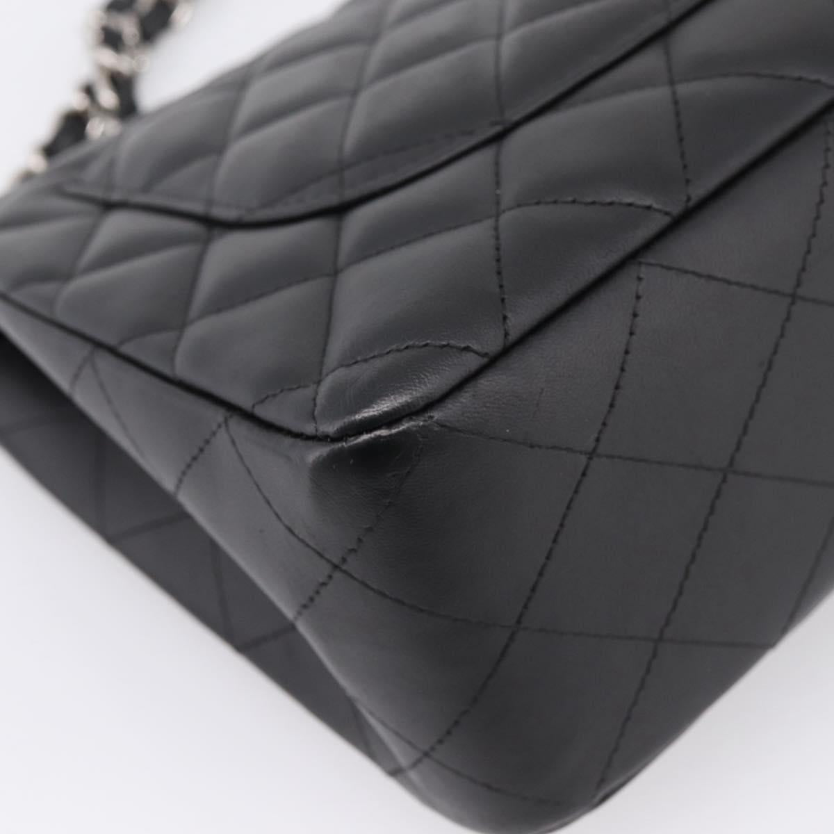 CHANEL Big Matelasse30 Chain Bag Lamb Skin Black Silver CC Auth BA15881SAM