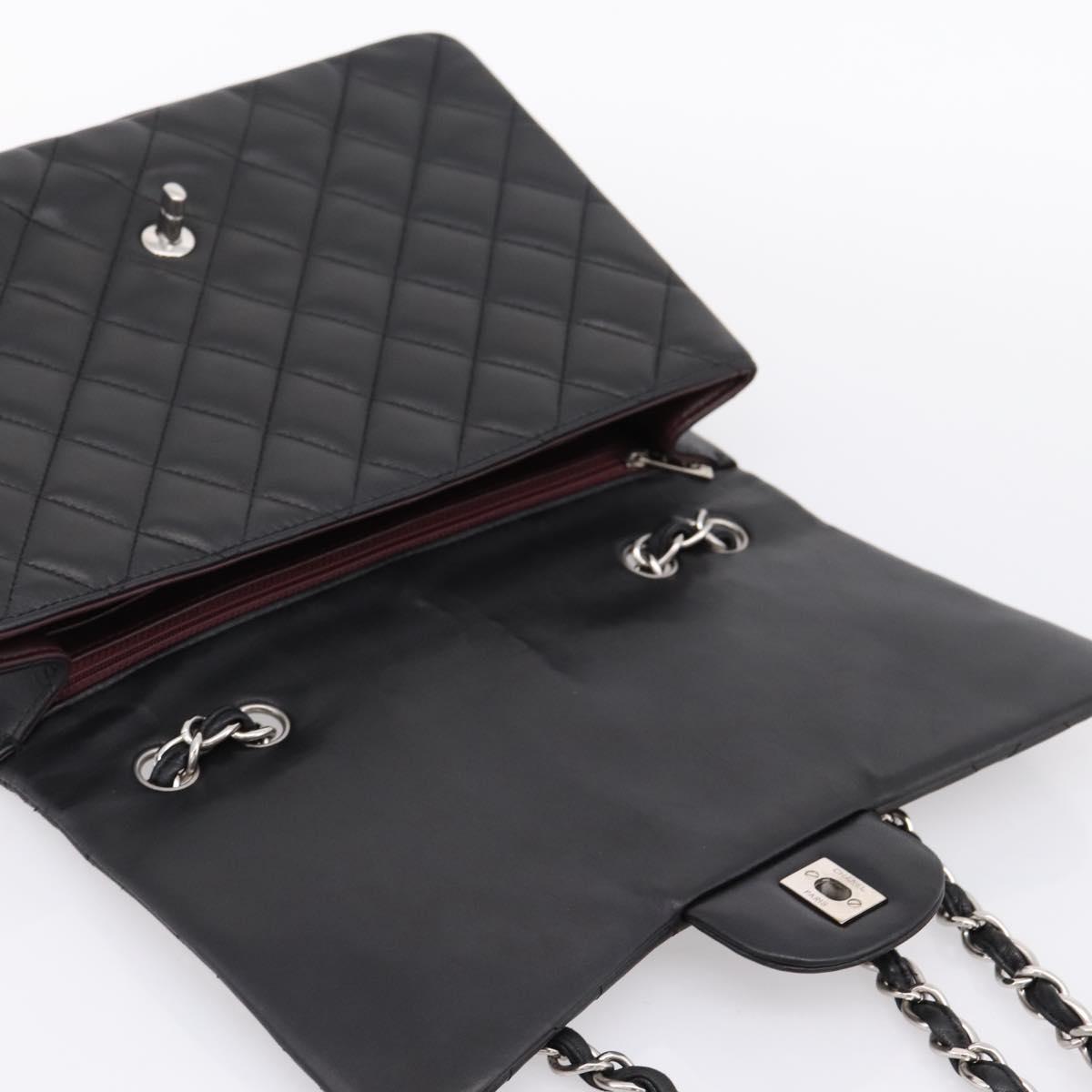CHANEL Big Matelasse30 Chain Bag Lamb Skin Black Silver CC Auth BA15881SAM