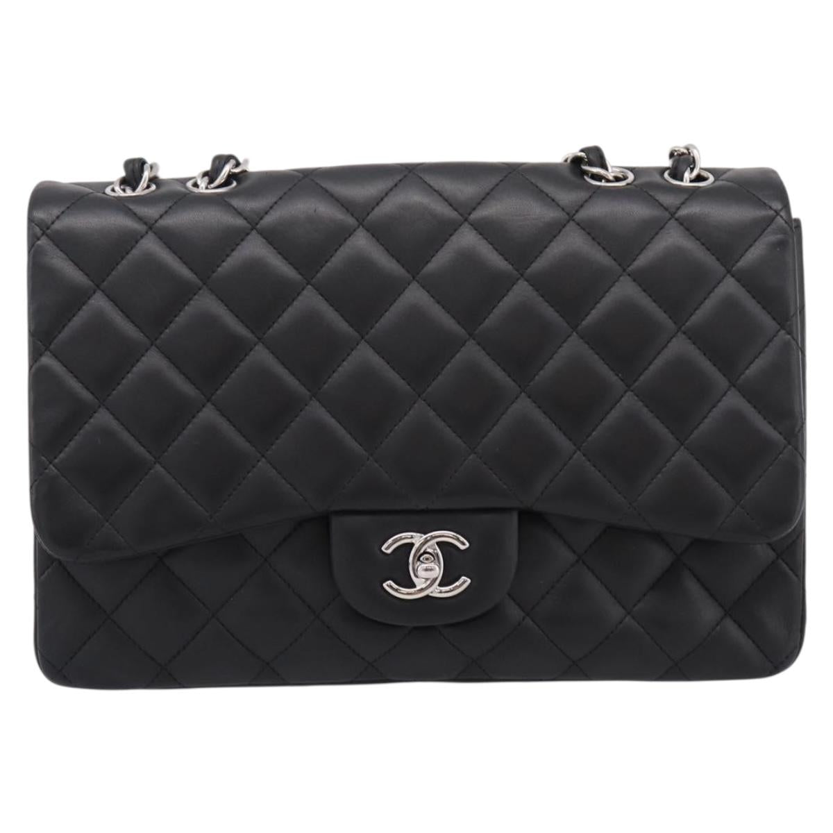 CHANEL Big Matelasse30 Chain Bag Lamb Skin Black Silver CC Auth BA15881SAM