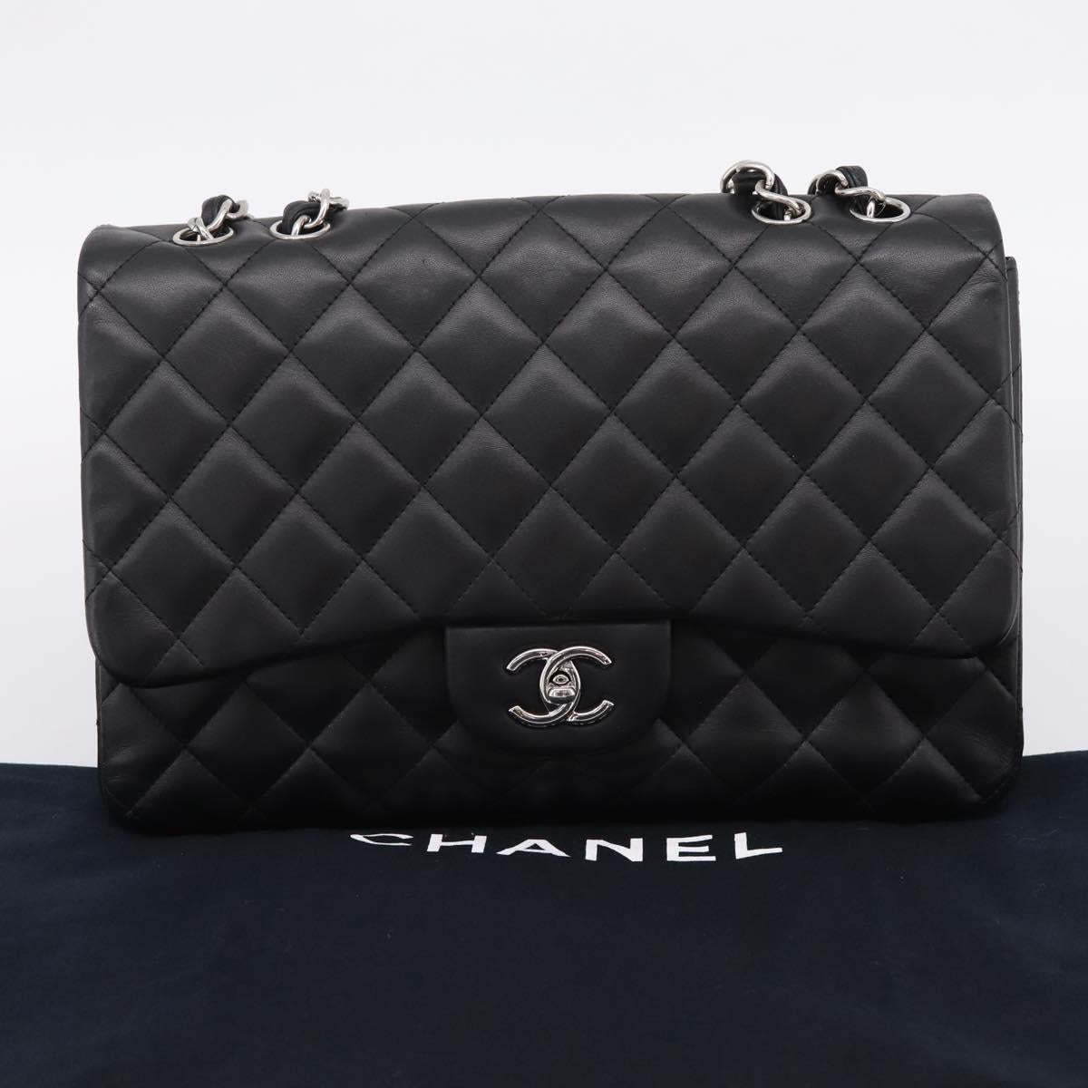 CHANEL Big Matelasse30 Chain Bag Lamb Skin Black Silver CC Auth BA15881SAM