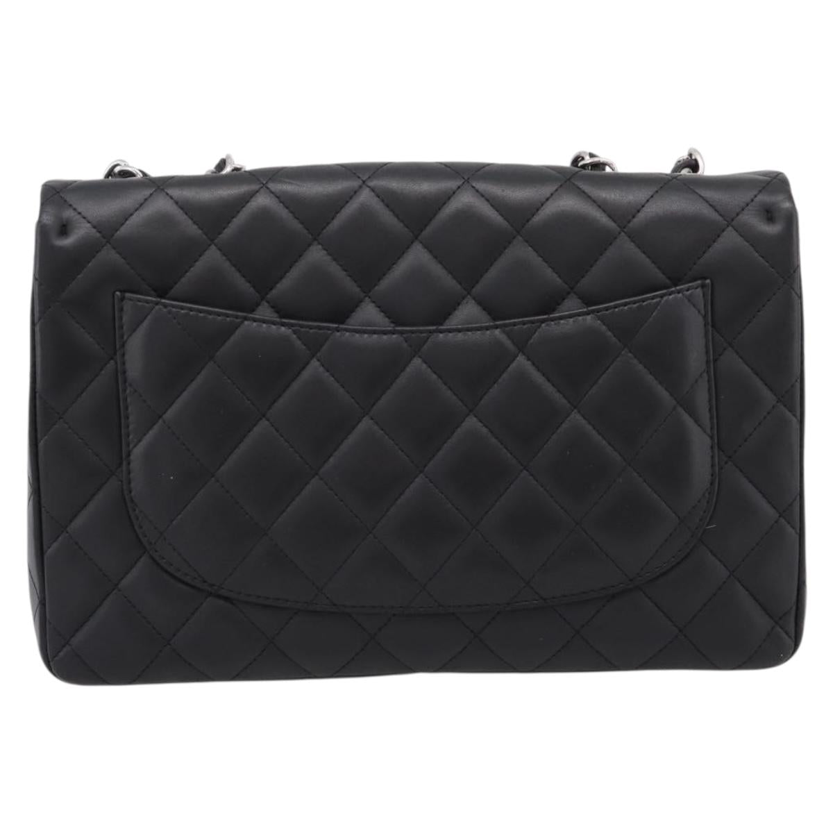 CHANEL Big Matelasse30 Chain Bag Lamb Skin Black Silver CC Auth BA15881SAM