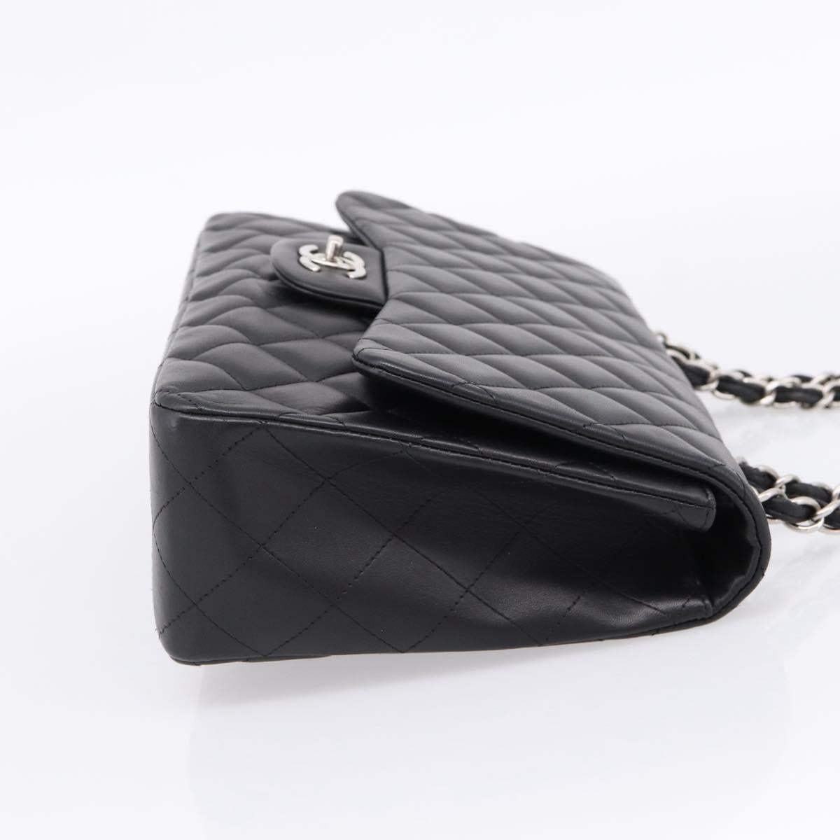CHANEL Big Matelasse30 Chain Bag Lamb Skin Black Silver CC Auth BA15881SAM