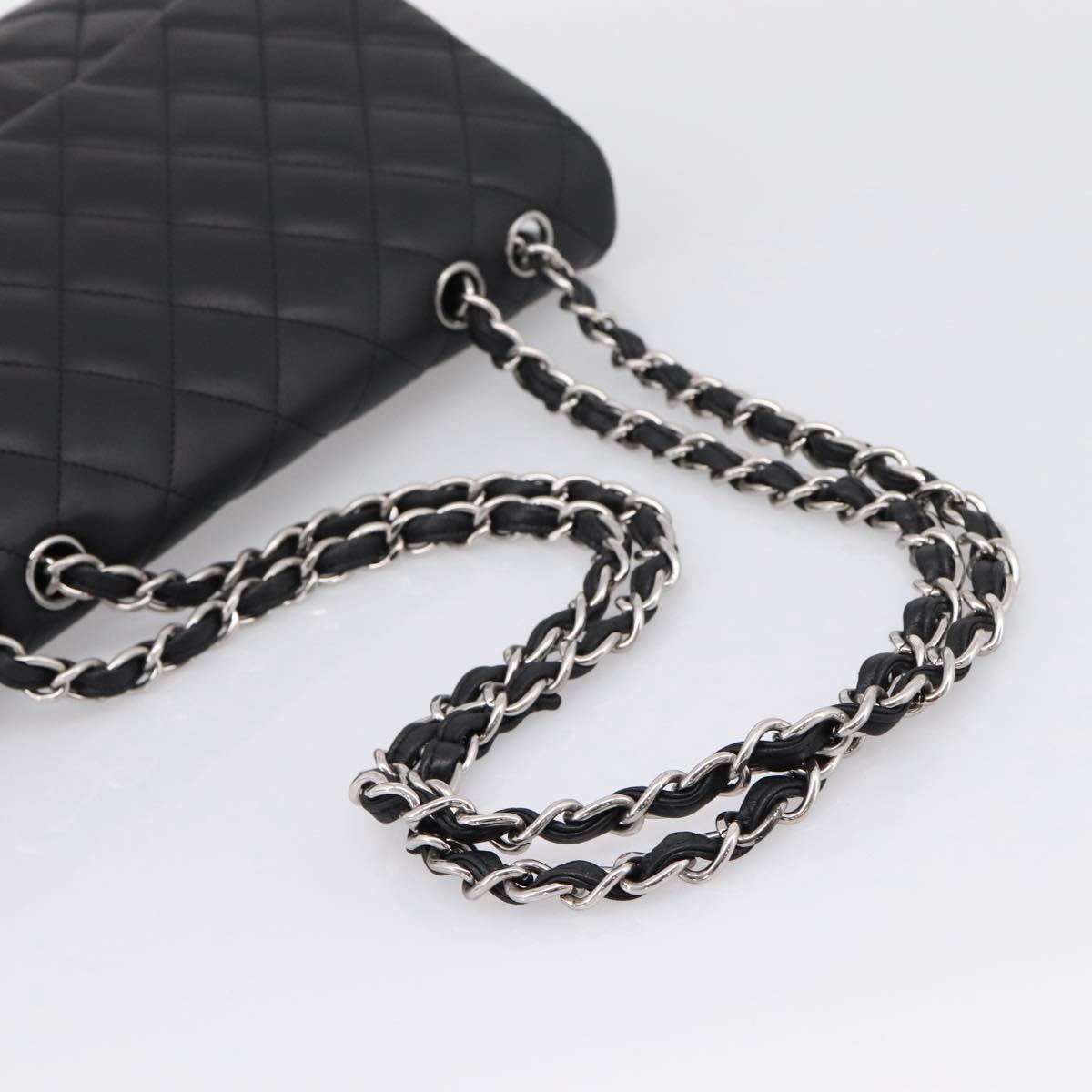 CHANEL Big Matelasse30 Chain Bag Lamb Skin Black Silver CC Auth BA15881SAM