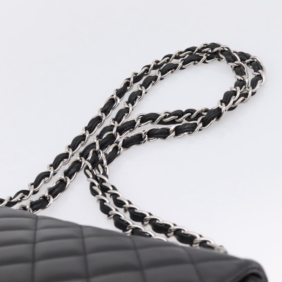 CHANEL Big Matelasse30 Chain Bag Lamb Skin Black Silver CC Auth BA15881SAM