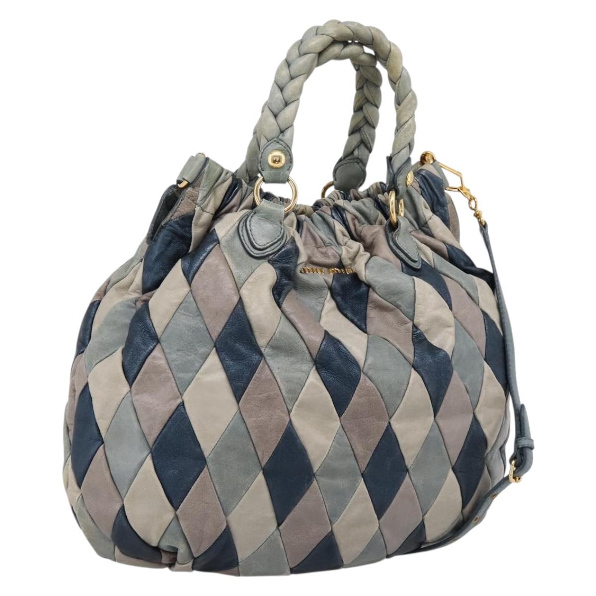 Miu Miu Harley Quinn Hand Bag Leather 2way Navy Gold Auth BA15883A