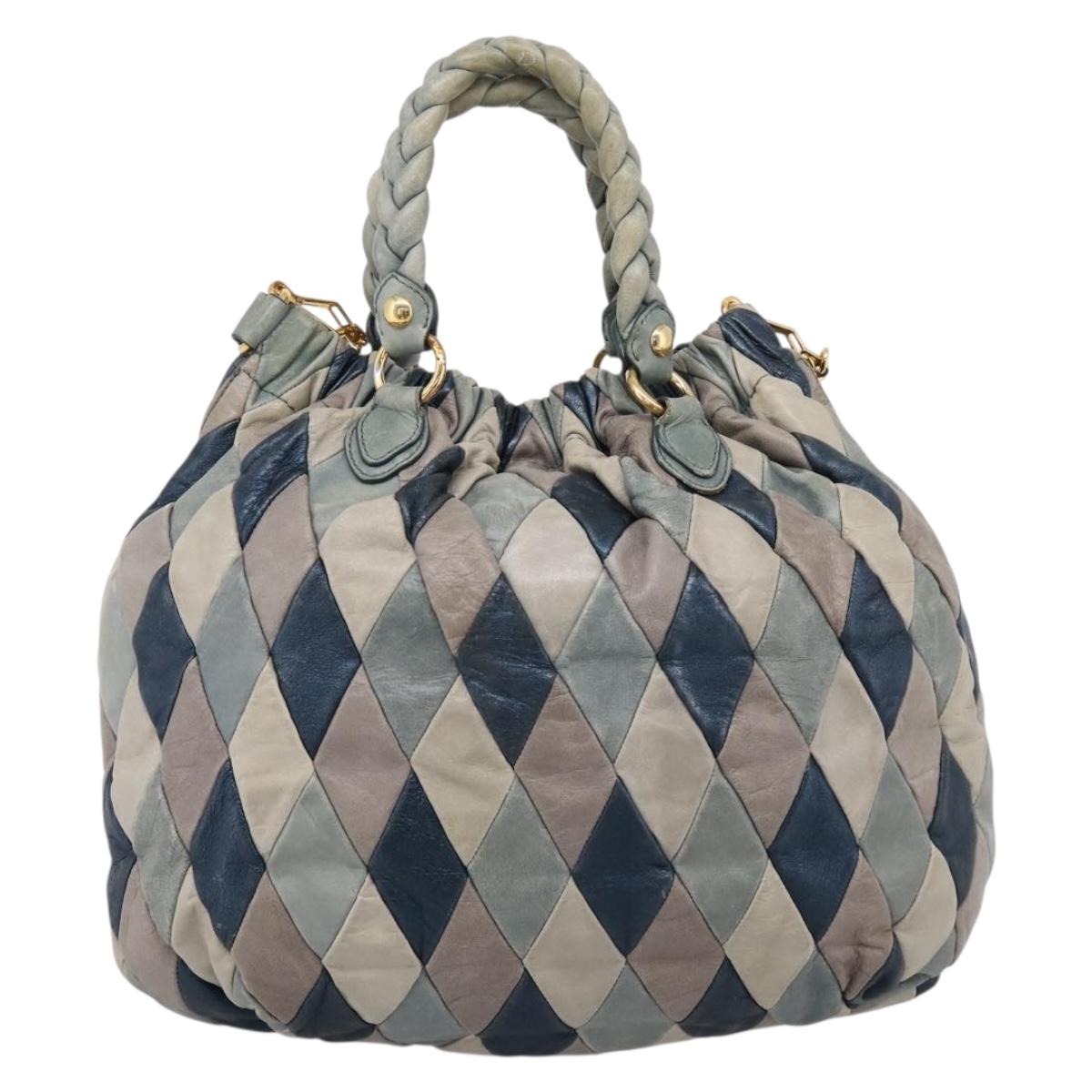 Miu Miu Harley Quinn Hand Bag Leather 2way Navy Gold Auth BA15883A