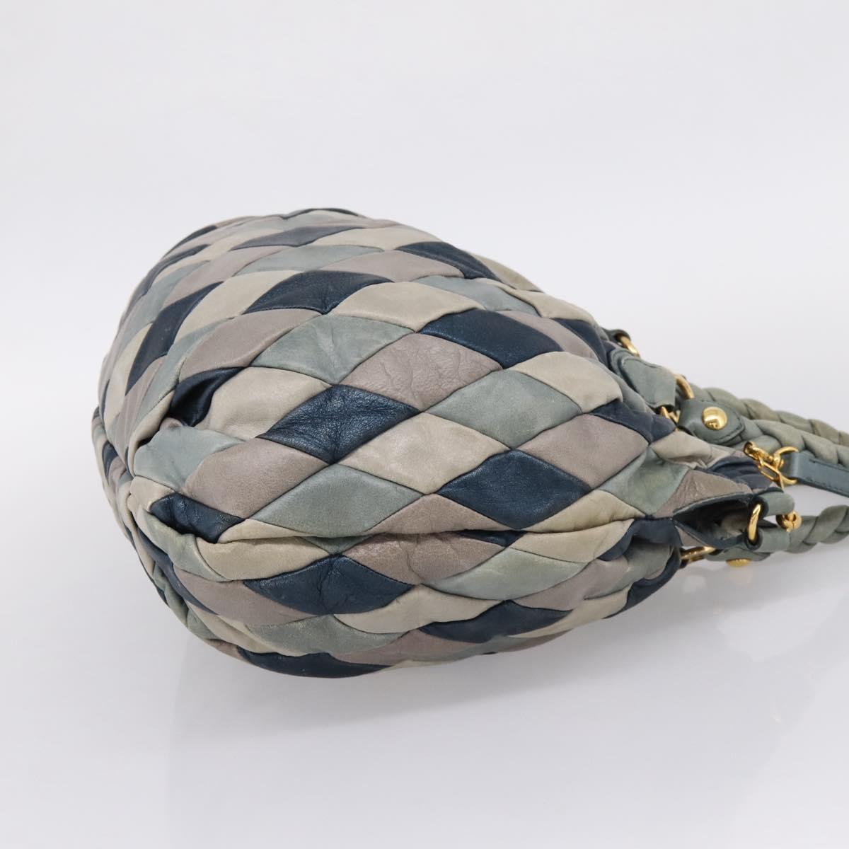 Miu Miu Harley Quinn Hand Bag Leather 2way Navy Gold Auth BA15883A