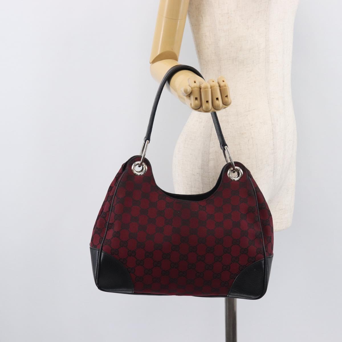 GUCCI GG Canvas Shoulder Bag Red Silver 257265 Auth BA15884A