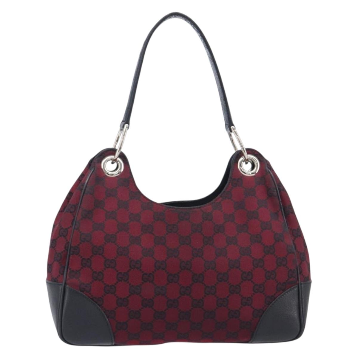 GUCCI GG Canvas Shoulder Bag Red Silver 257265 Auth BA15884A