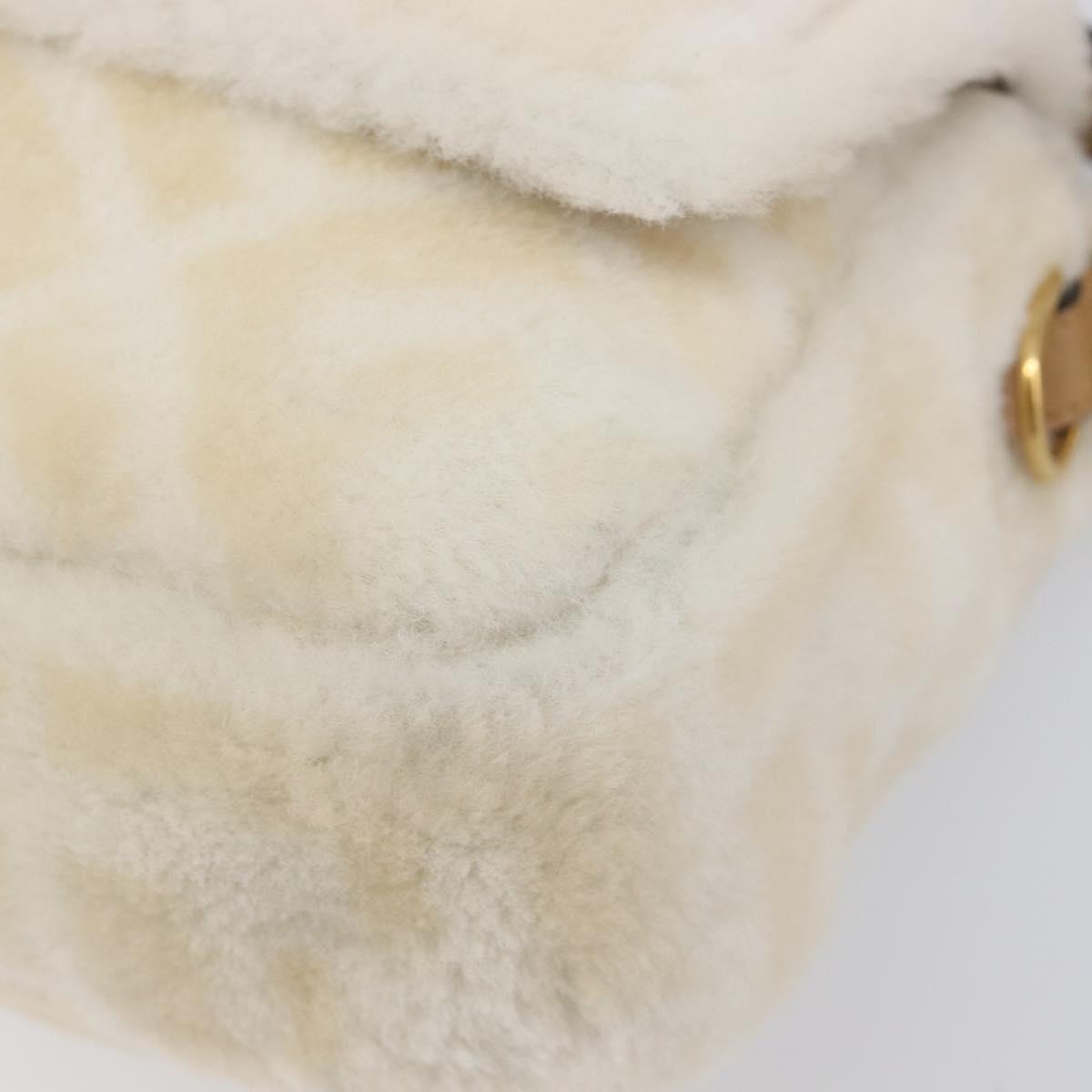 FENDI Zucca Canvas Mamma Baguette Shoulder Bag Fur 2way White Gold Auth BA15885M