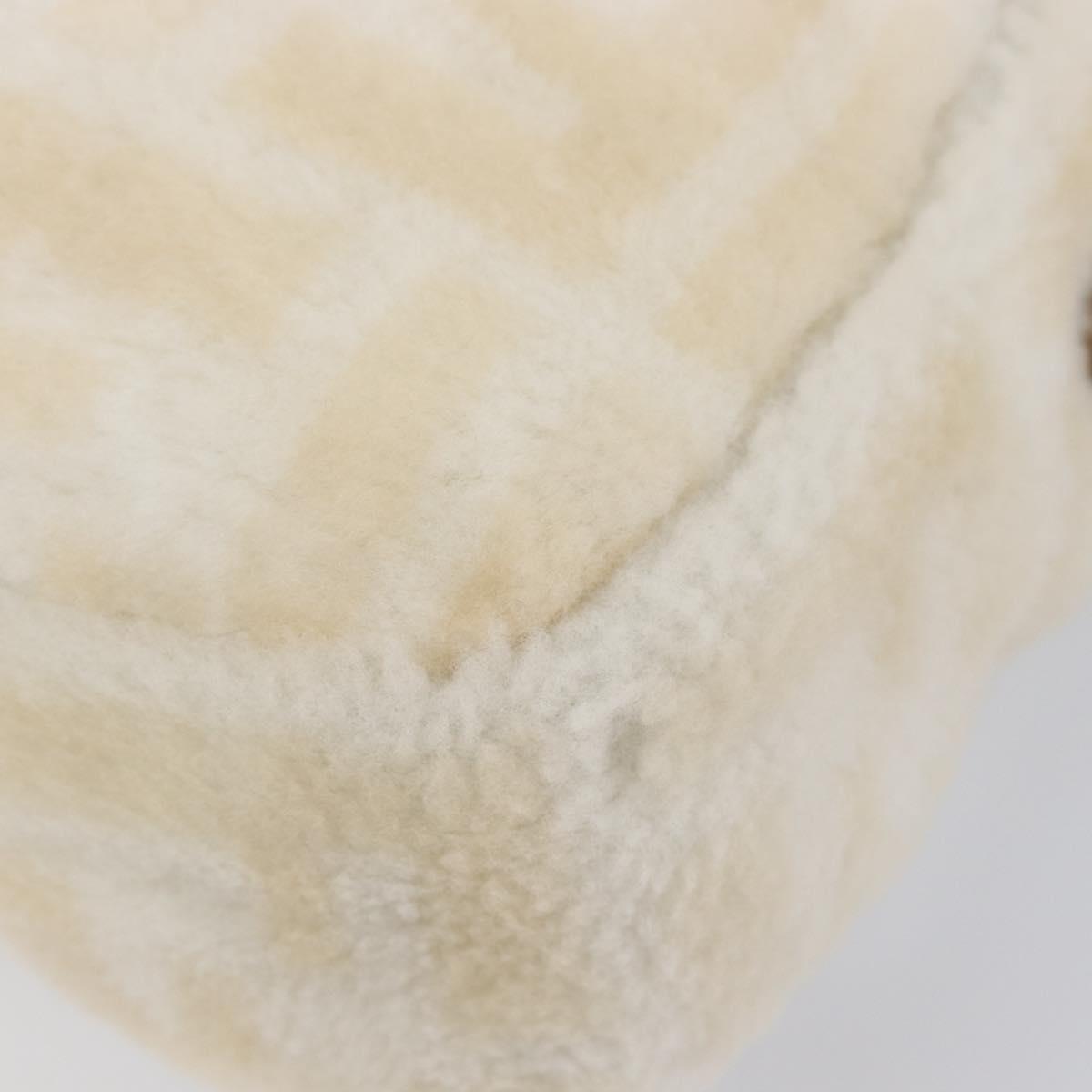 FENDI Zucca Canvas Mamma Baguette Shoulder Bag Fur 2way White Gold Auth BA15885M