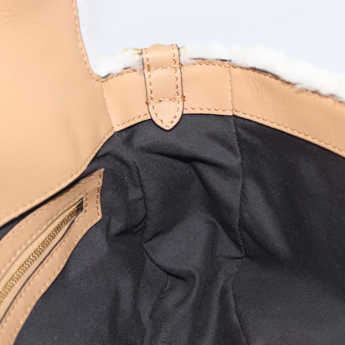 FENDI Zucca Canvas Mamma Baguette Shoulder Bag Fur 2way White Gold Auth BA15885M