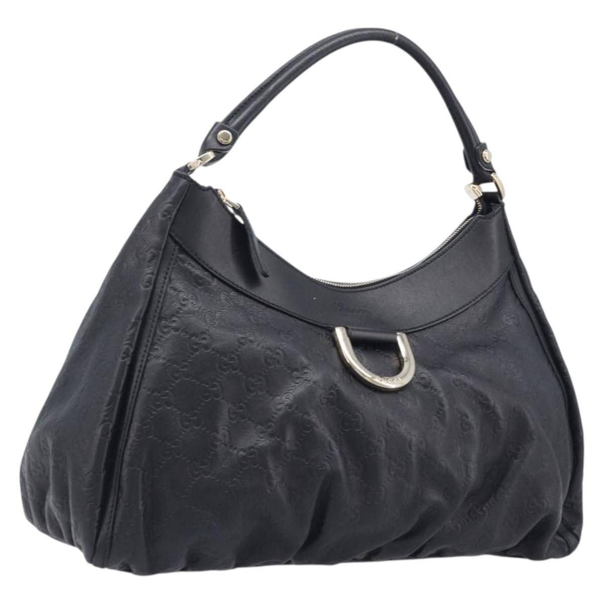 GUCCI GG Canvas Guccissima Abbey Bag Leather Black Gold 189833 Auth BA15886V