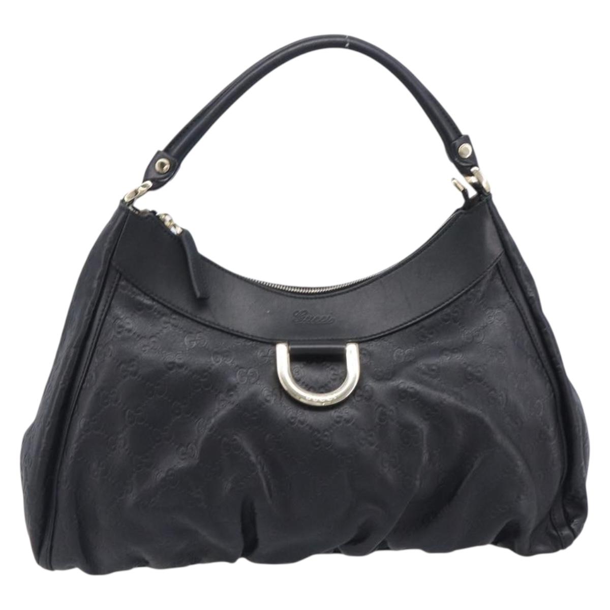GUCCI GG Canvas Guccissima Abbey Bag Leather Black Gold 189833 Auth BA15886V