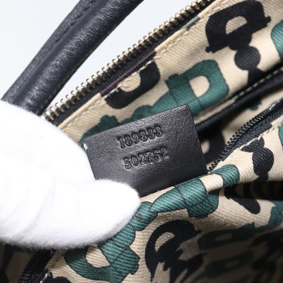 GUCCI GG Canvas Guccissima Abbey Bag Leather Black Gold 189833 Auth BA15886V