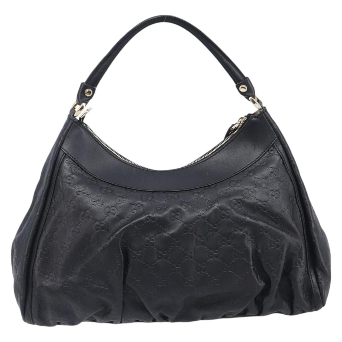 GUCCI GG Canvas Guccissima Abbey Bag Leather Black Gold 189833 Auth BA15886V