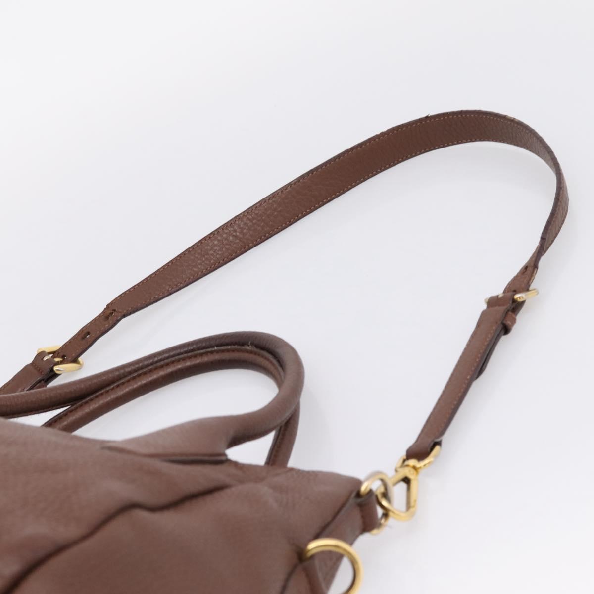 PRADA Hand Bag Vittero Dino Leather 2way Brown Gold Auth BA15889V