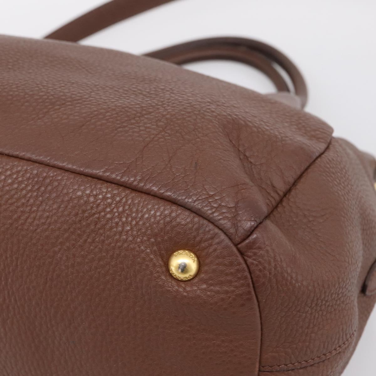 PRADA Hand Bag Vittero Dino Leather 2way Brown Gold Auth BA15889V