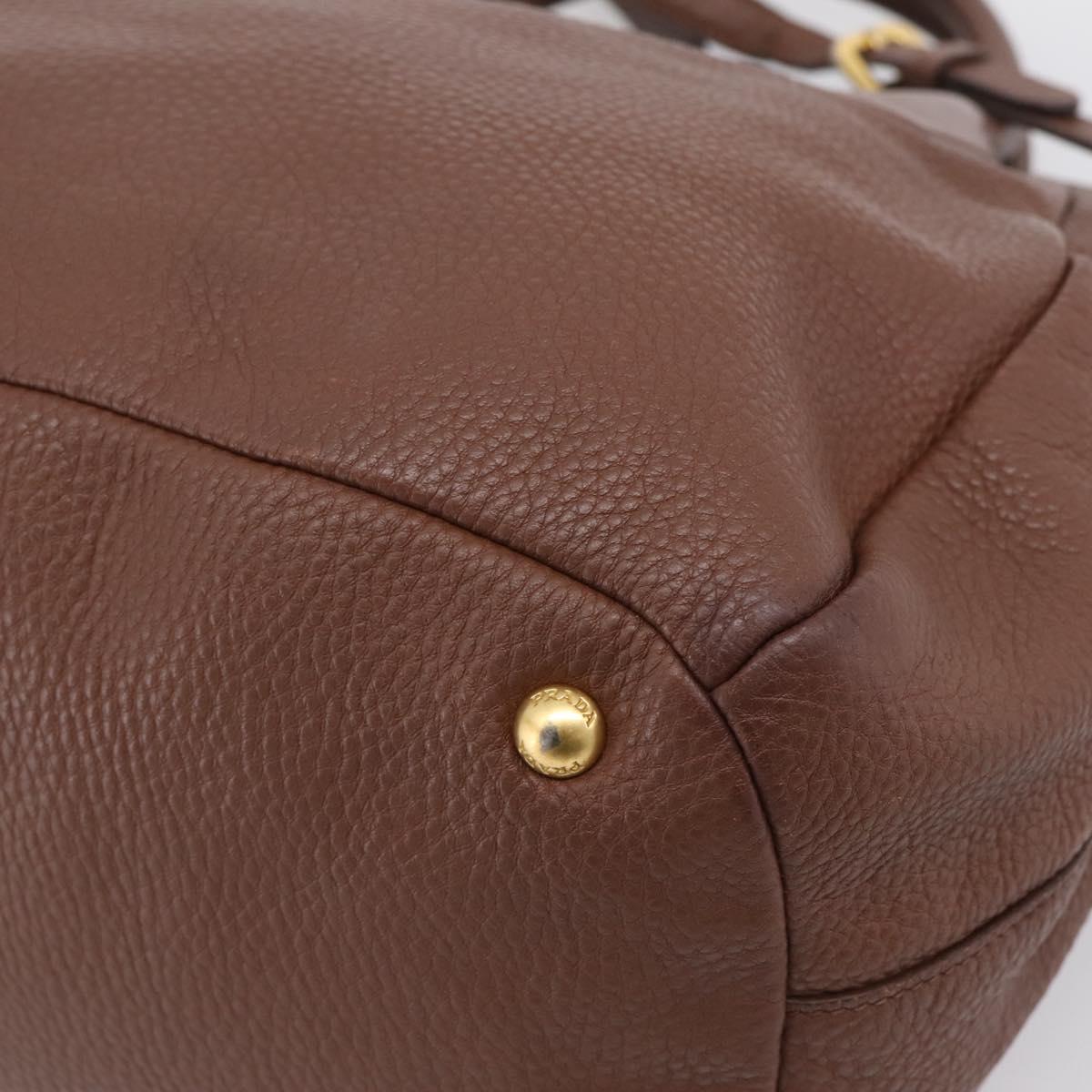 PRADA Hand Bag Vittero Dino Leather 2way Brown Gold Auth BA15889V