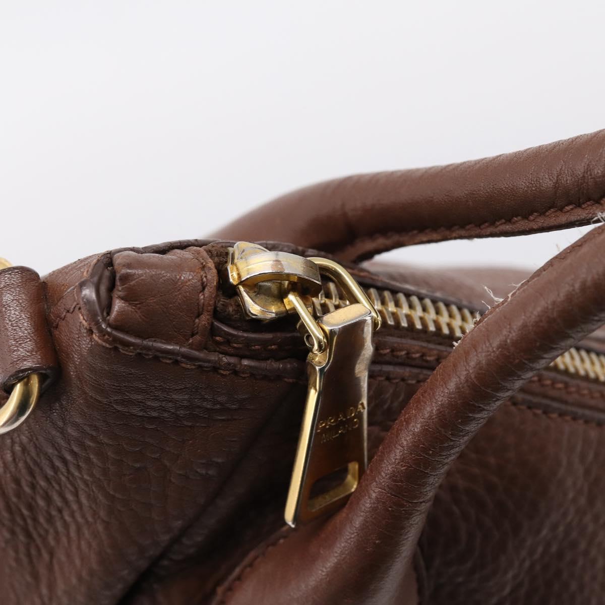PRADA Hand Bag Vittero Dino Leather 2way Brown Gold Auth BA15889V