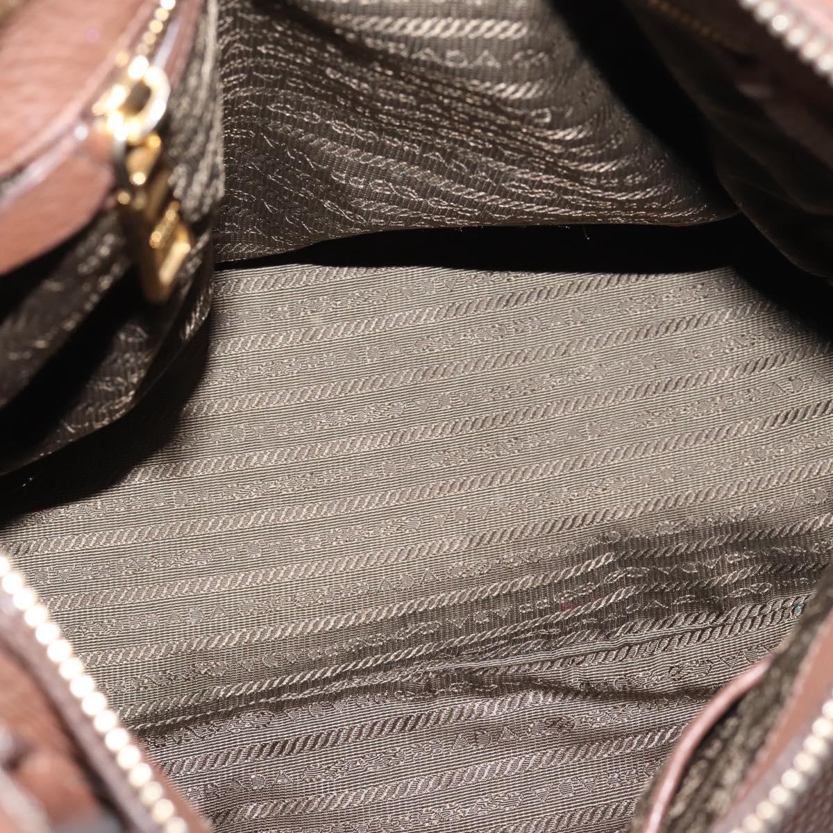 PRADA Hand Bag Vittero Dino Leather 2way Brown Gold Auth BA15889V