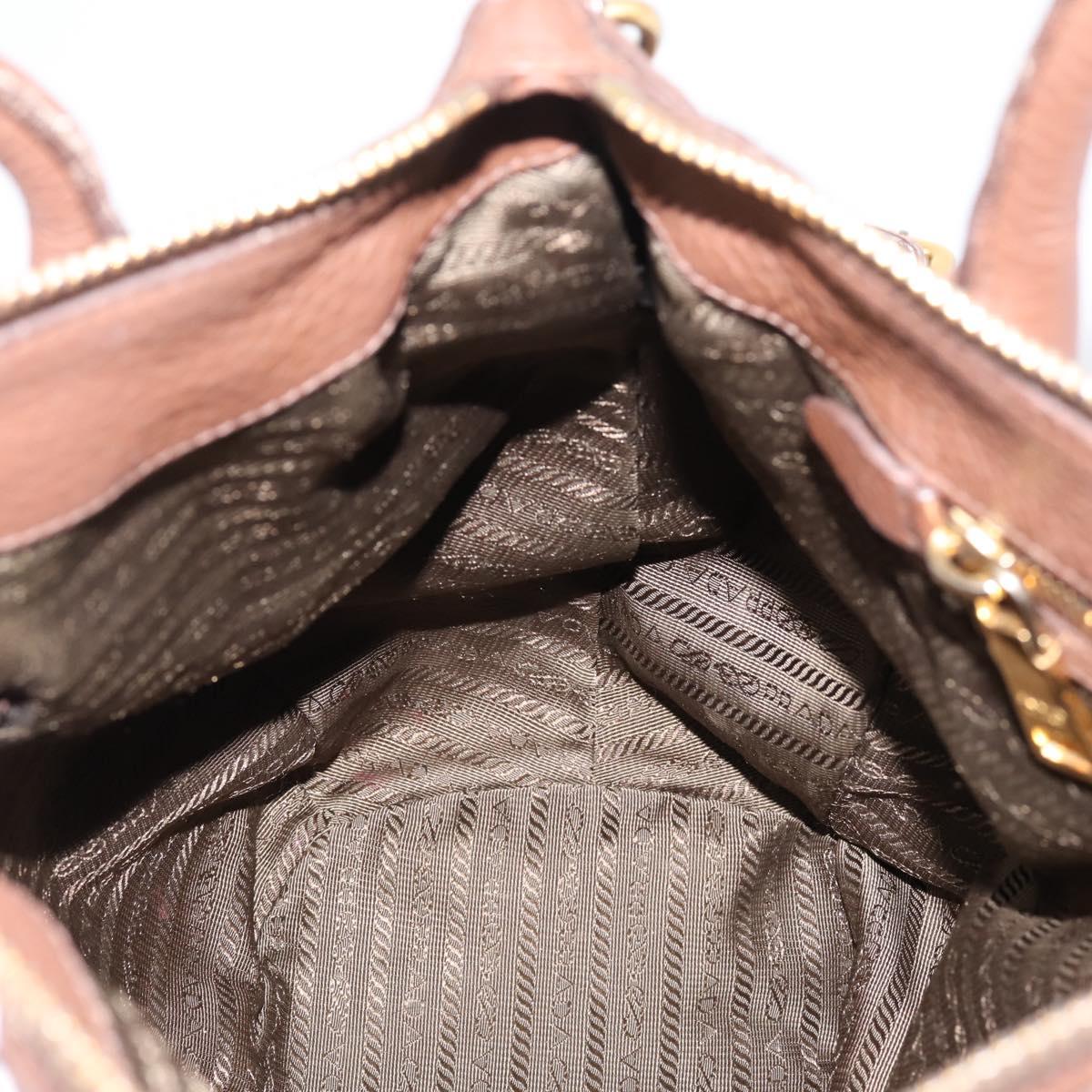 PRADA Hand Bag Vittero Dino Leather 2way Brown Gold Auth BA15889V