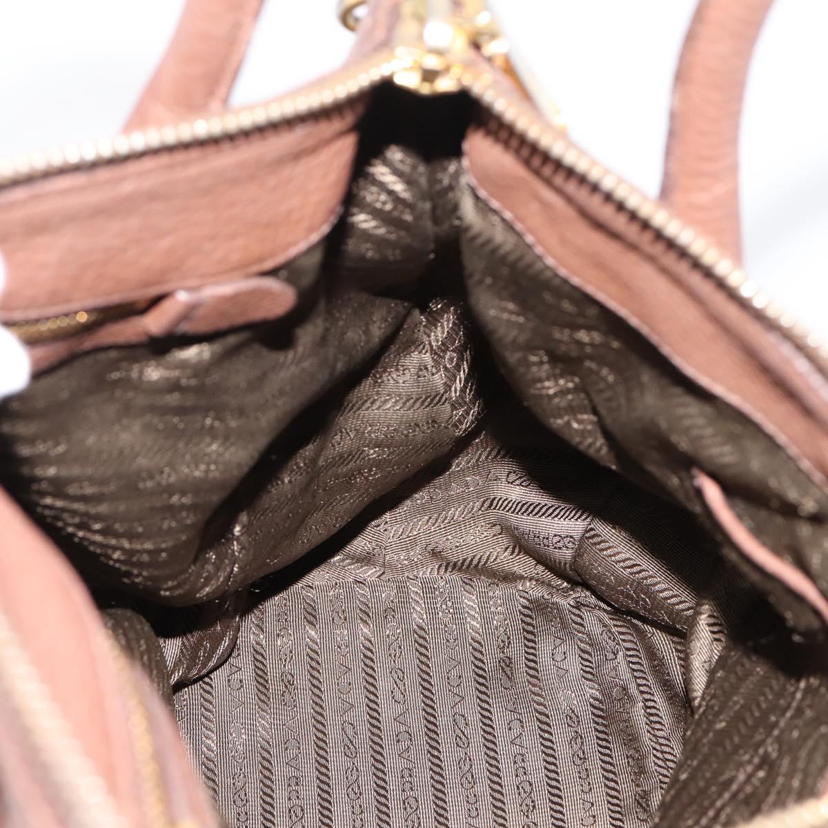 PRADA Hand Bag Vittero Dino Leather 2way Brown Gold Auth BA15889V