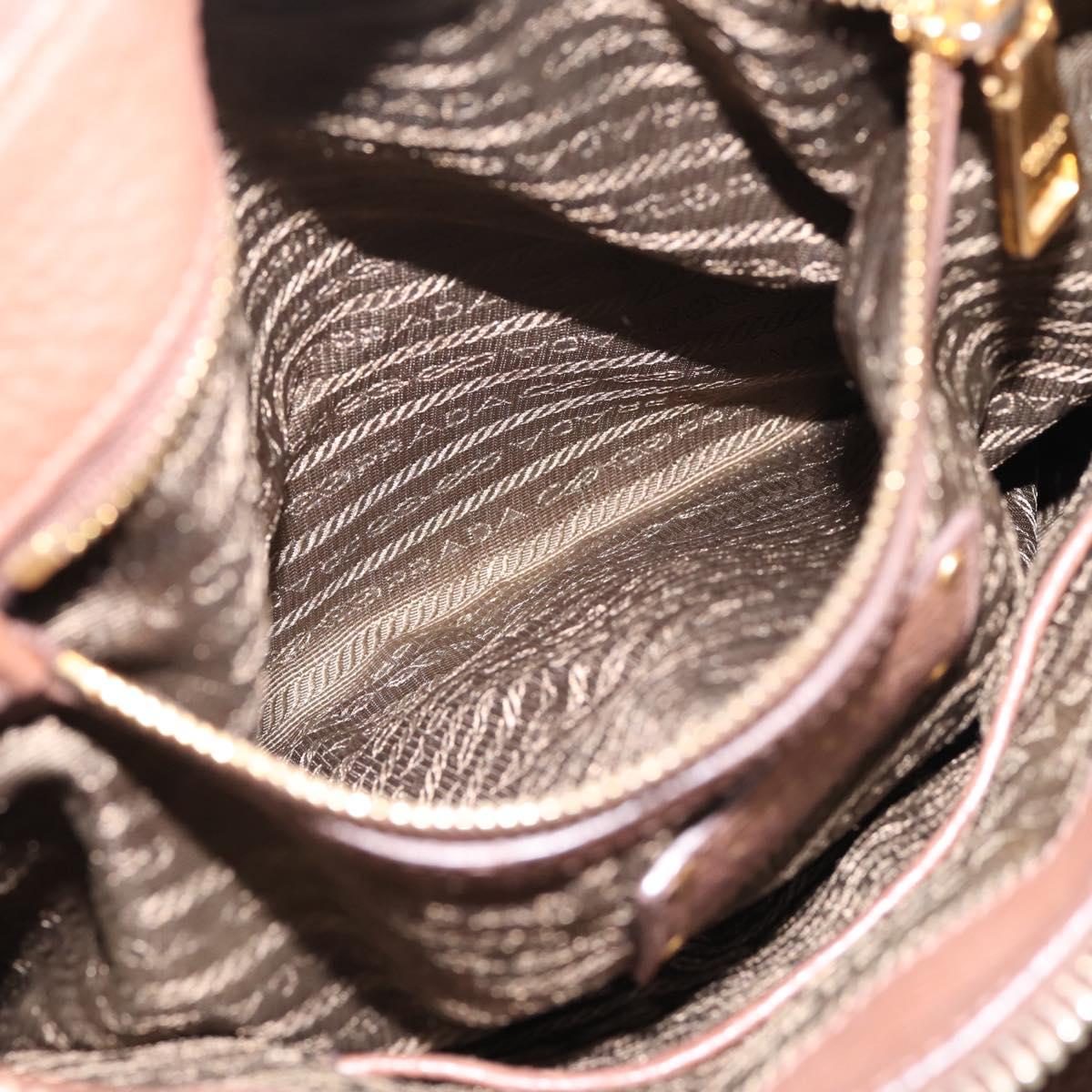 PRADA Hand Bag Vittero Dino Leather 2way Brown Gold Auth BA15889V
