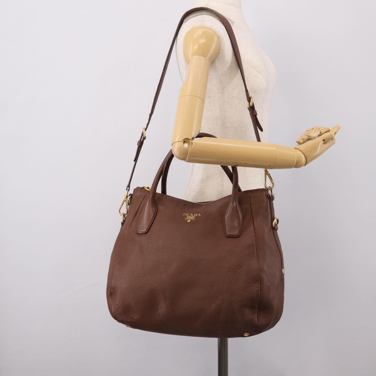 PRADA Hand Bag Vittero Dino Leather 2way Brown Gold Auth BA15889V