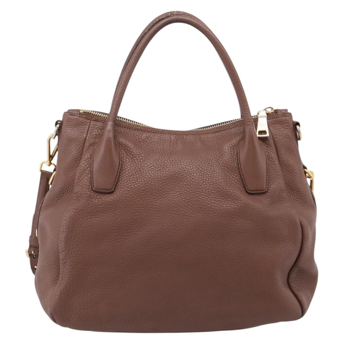 PRADA Hand Bag Vittero Dino Leather 2way Brown Gold Auth BA15889V