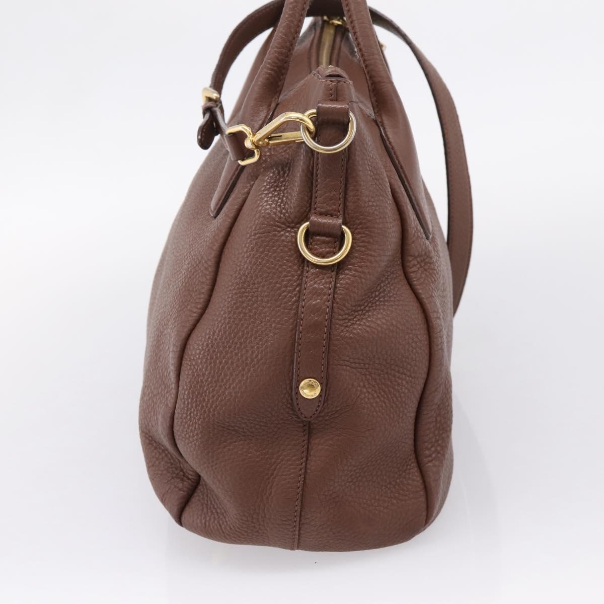 PRADA Hand Bag Vittero Dino Leather 2way Brown Gold Auth BA15889V