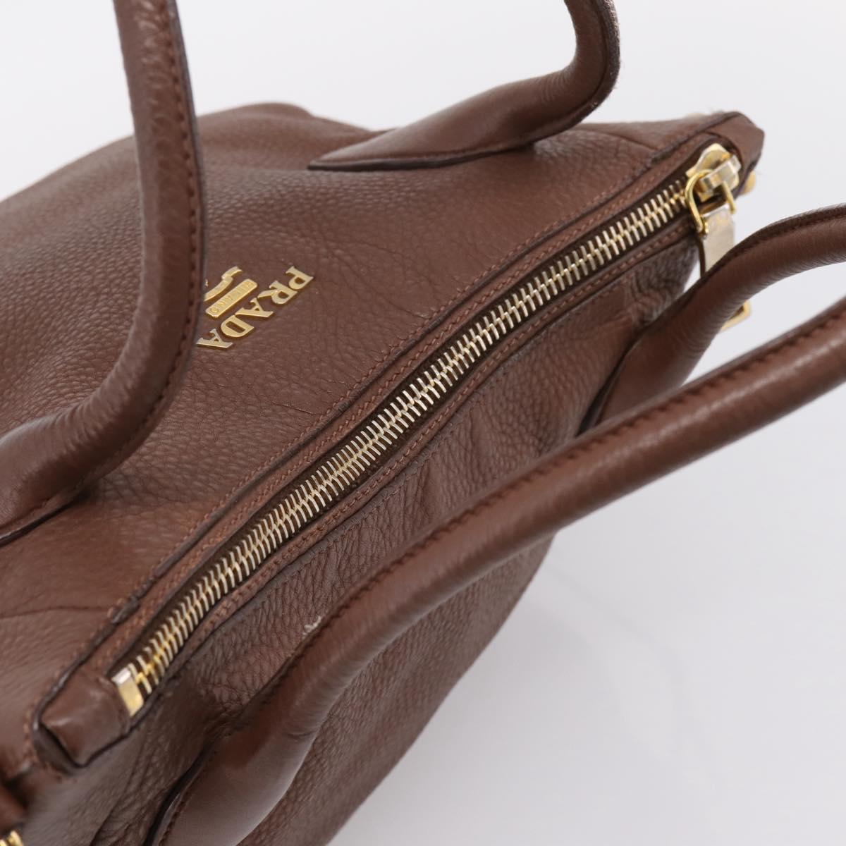 PRADA Hand Bag Vittero Dino Leather 2way Brown Gold Auth BA15889V