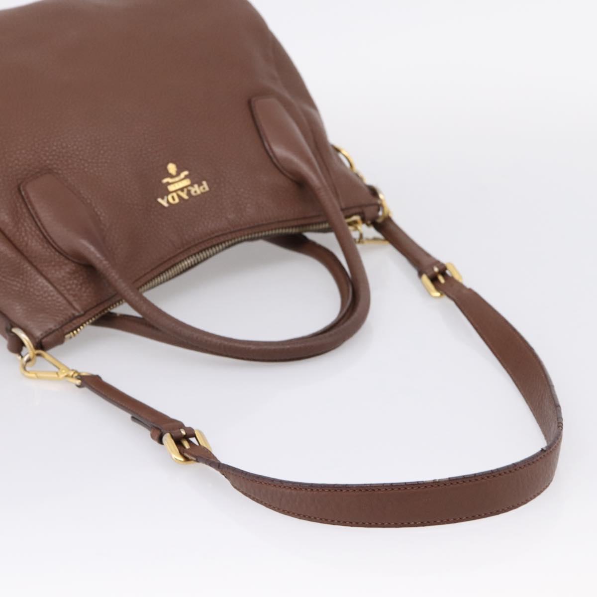 PRADA Hand Bag Vittero Dino Leather 2way Brown Gold Auth BA15889V