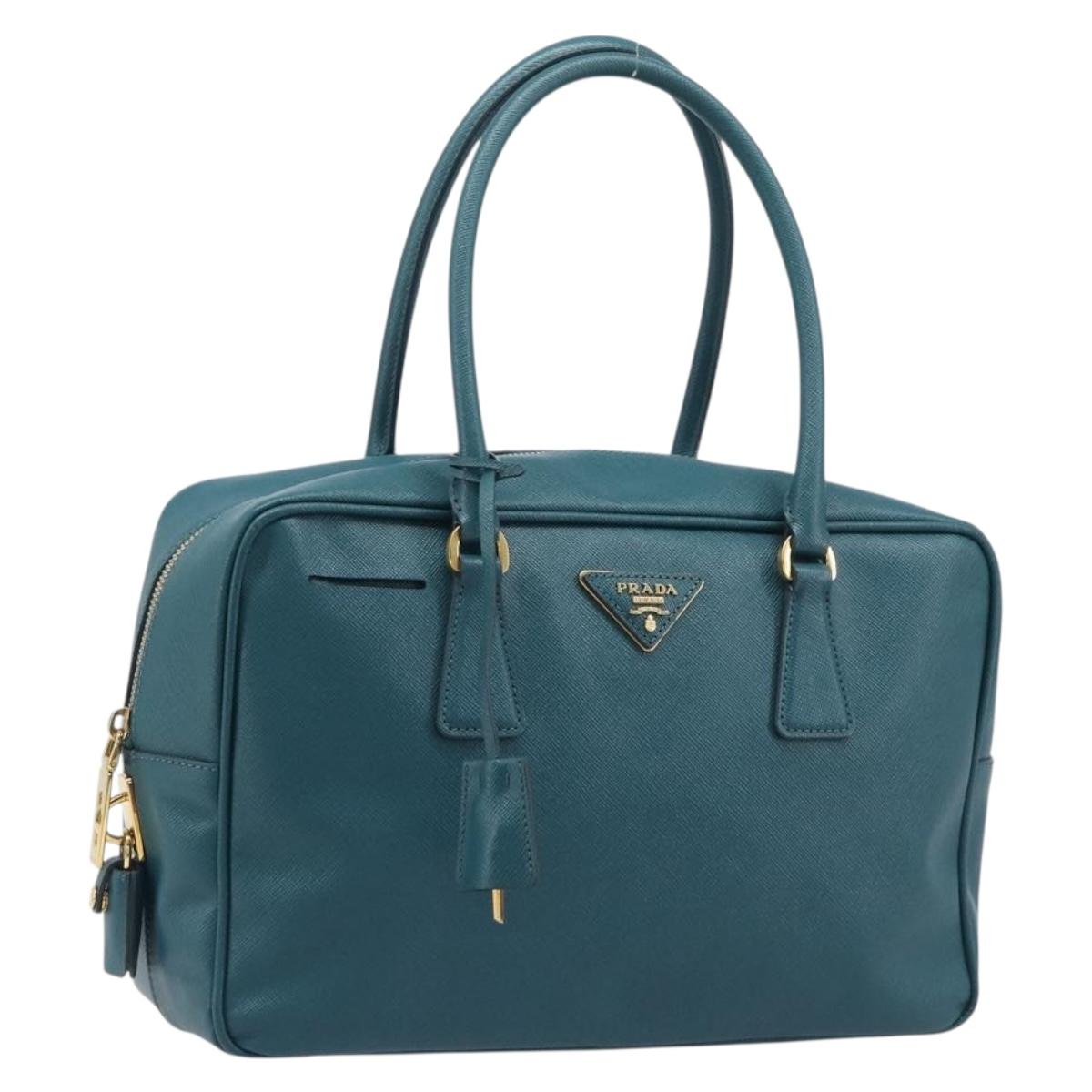 PRADA Galleria Hand Bag Saffiano leather Green Gold Auth BA15894V