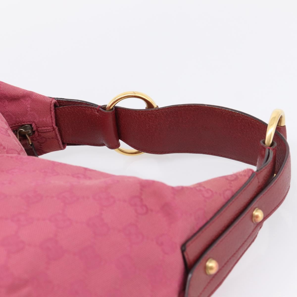 GUCCI GG Canvas Horsebit Shoulder Bag Pink Gold 115867 Auth BA15896V