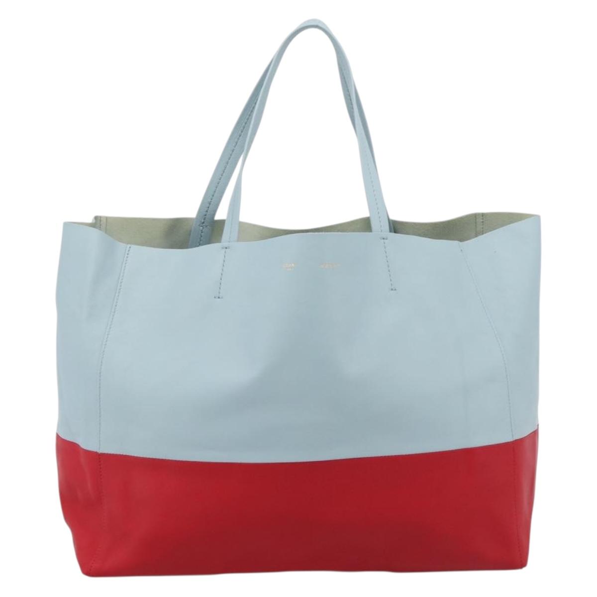 CELINE Horizontal Cabas Tote Bag Leather Red Gold Auth BA15897V