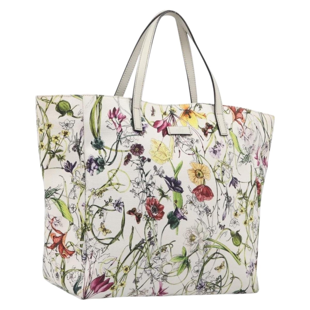 GUCCI Flora Tote Bag Canvas White 282439 Auth BA15910V