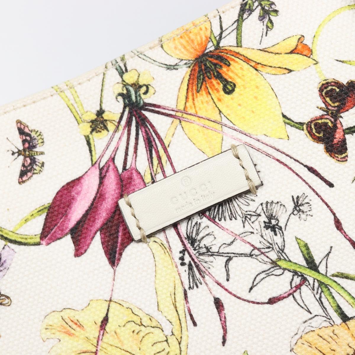 GUCCI Flora Tote Bag Canvas White 282439 Auth BA15910V