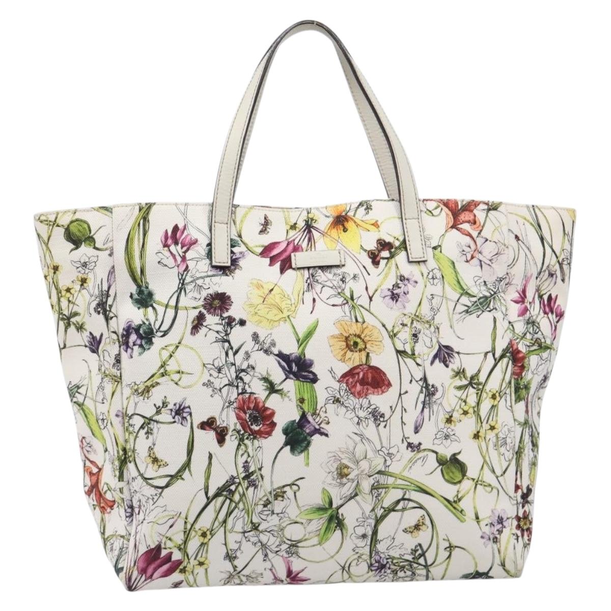 GUCCI Flora Tote Bag Canvas White 282439 Auth BA15910V