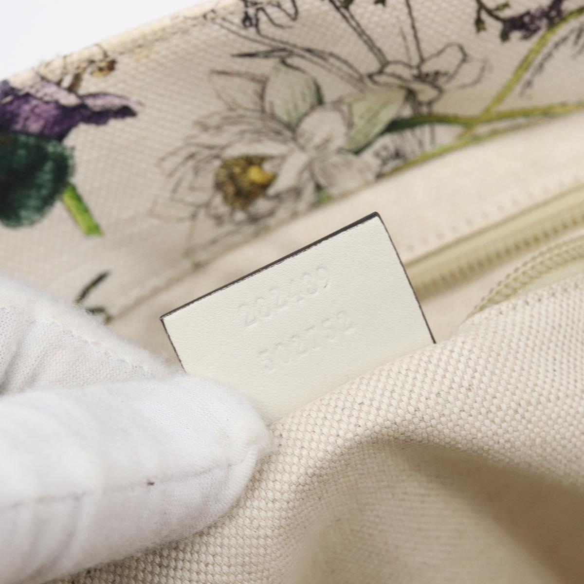 GUCCI Flora Tote Bag Canvas White 282439 Auth BA15910V