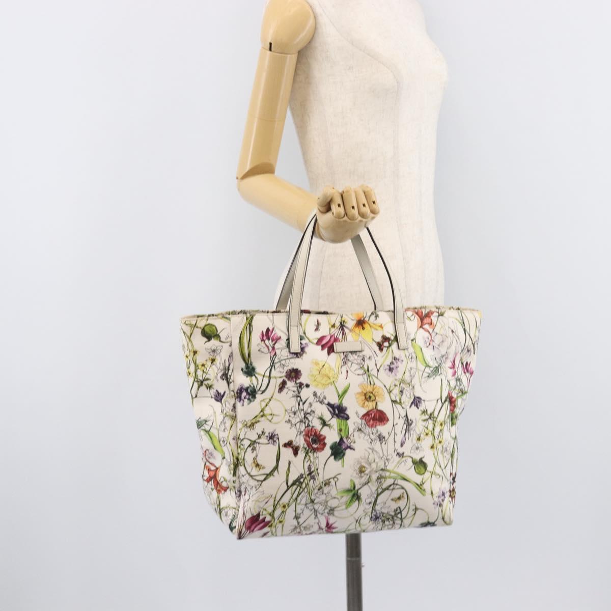 GUCCI Flora Tote Bag Canvas White 282439 Auth BA15910V