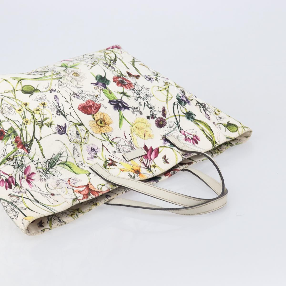 GUCCI Flora Tote Bag Canvas White 282439 Auth BA15910V