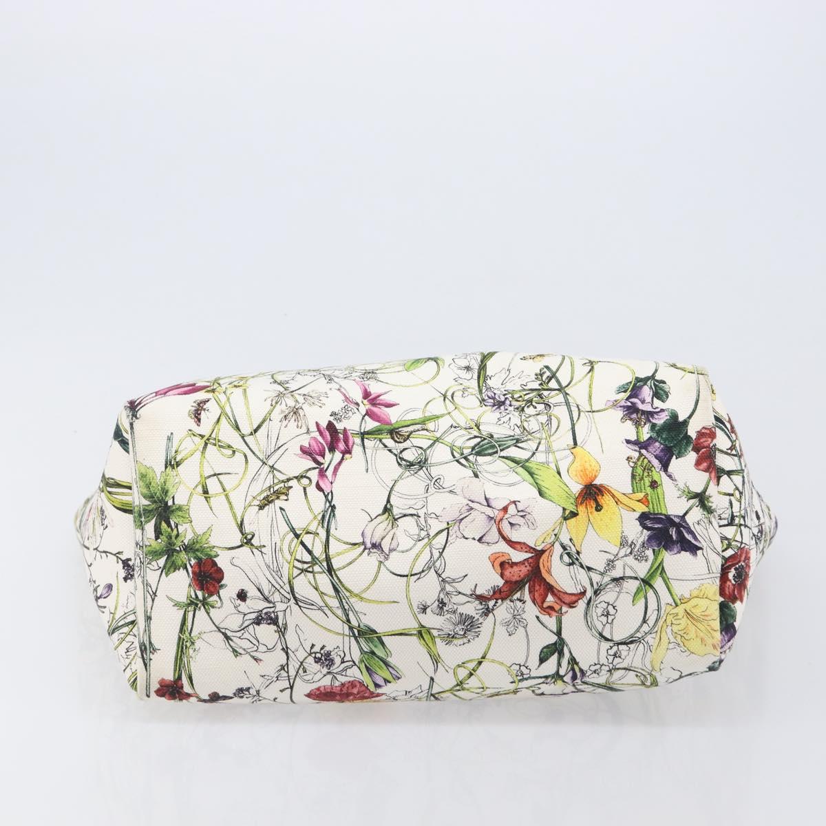 GUCCI Flora Tote Bag Canvas White 282439 Auth BA15910V