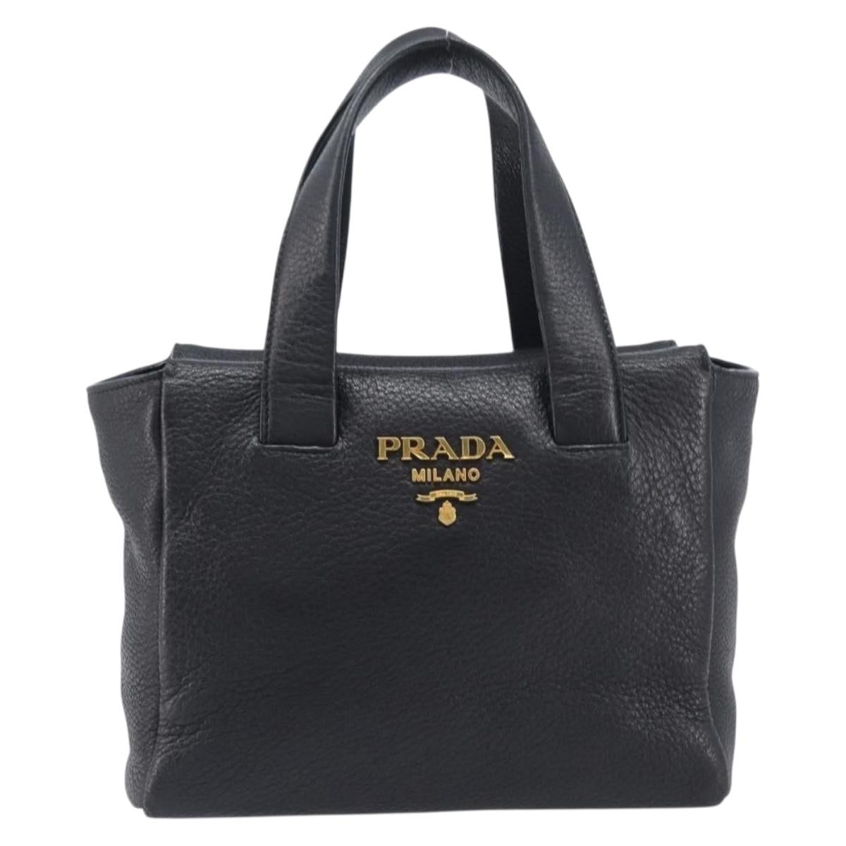 PRADA Hand Bag Vitterodino Black Gold Auth BA15918V