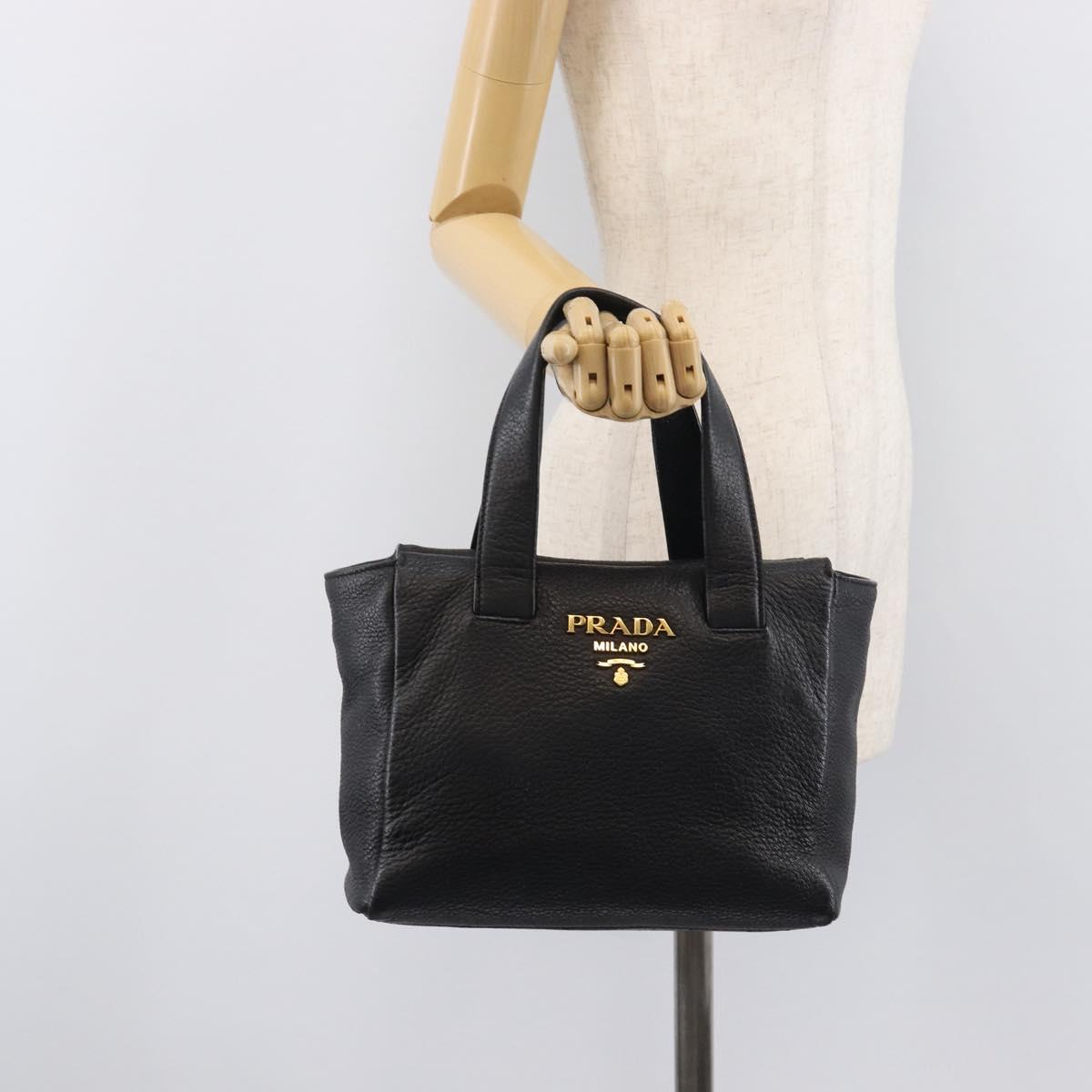 PRADA Hand Bag Vitterodino Black Gold Auth BA15918V