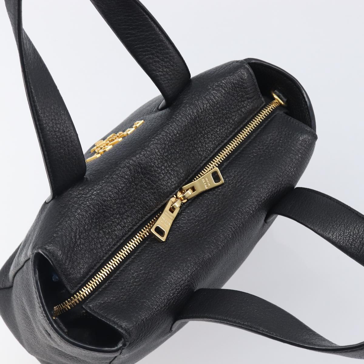 PRADA Hand Bag Vitterodino Black Gold Auth BA15918V