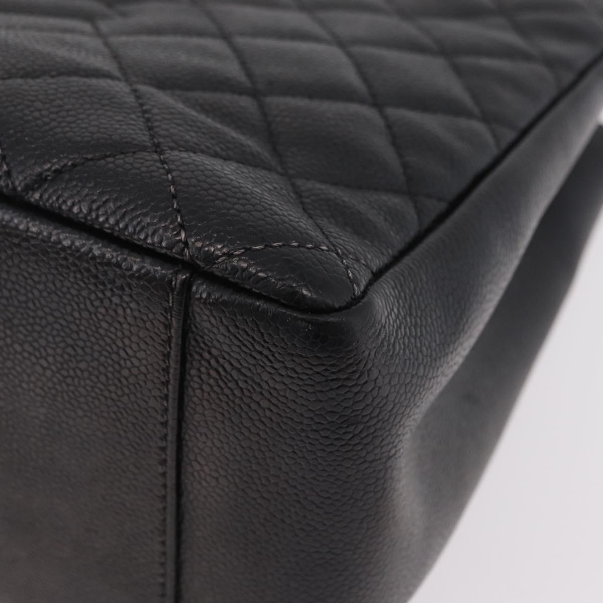 CHANEL Matelasse Chain Tote Bag Caviar Skin Black Silver CC Auth BA15924SAM