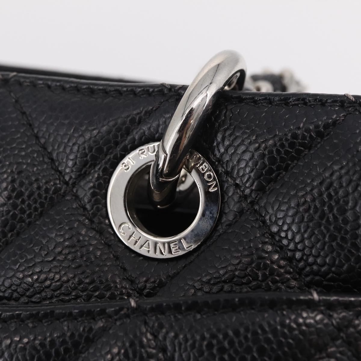 CHANEL Matelasse Chain Tote Bag Caviar Skin Black Silver CC Auth BA15924SAM