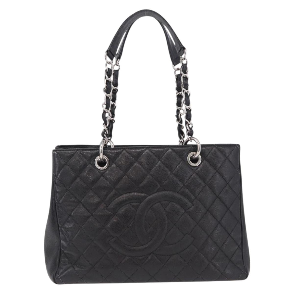CHANEL Matelasse Chain Tote Bag Caviar Skin Black Silver CC Auth BA15924SAM
