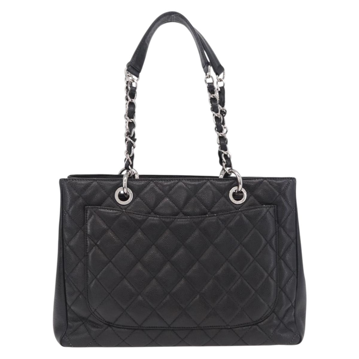CHANEL Matelasse Chain Tote Bag Caviar Skin Black Silver CC Auth BA15924SAM
